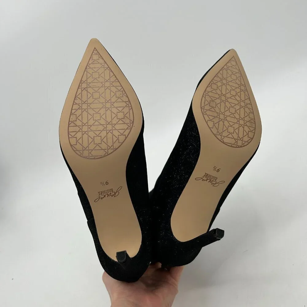BADGLEY MISCHKA Jewel Black Sparkle Glitter Stretch Pointed Stiletto Booties 9.5